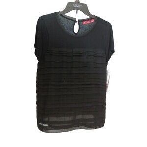 Elle Blouse Women Size L Black Sheer Layered Short Sleeve Elegant Top